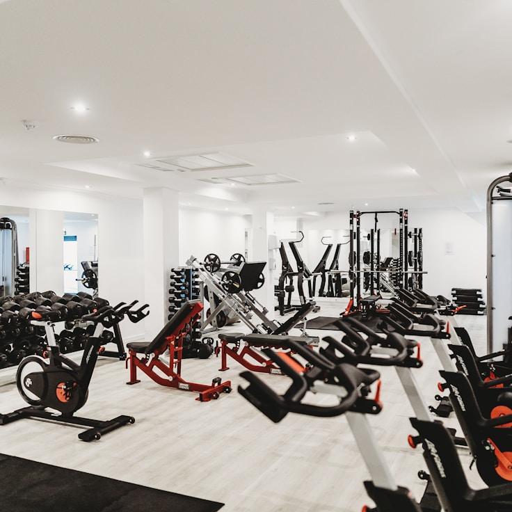 Modern gym equipment in a refined fitness space